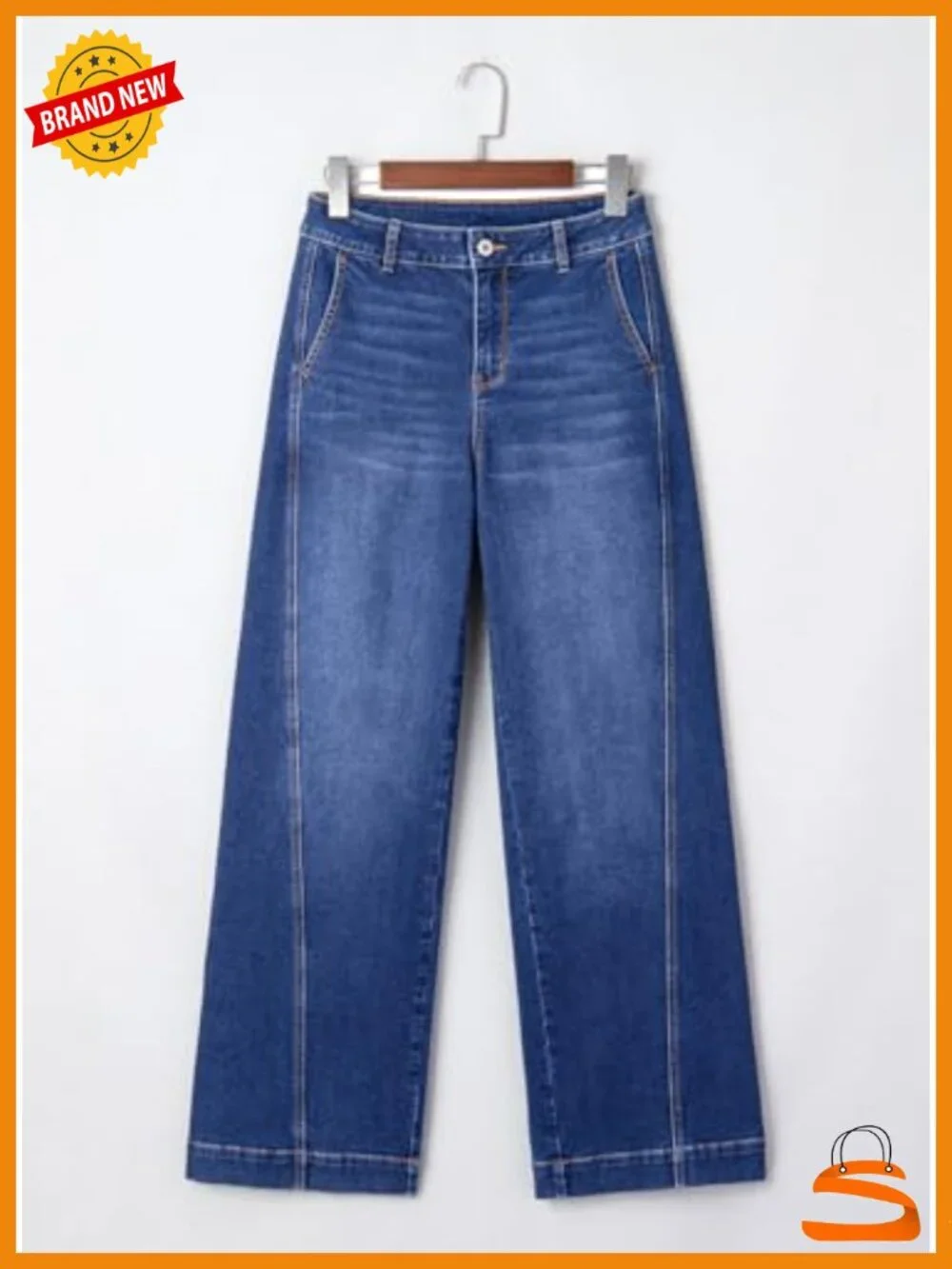 Women's Wide Leg Jeans High Waisted Stretchy Baggy Side Seam Denim Pants with